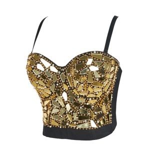 🔥Boutique - Handsewn Gold Beaded Bra Crop Top🔥